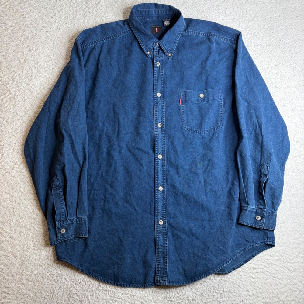 Levis Red Tab Jeans Denim Button Down Shirt Mens XL Blue Long Sleeve Cotton